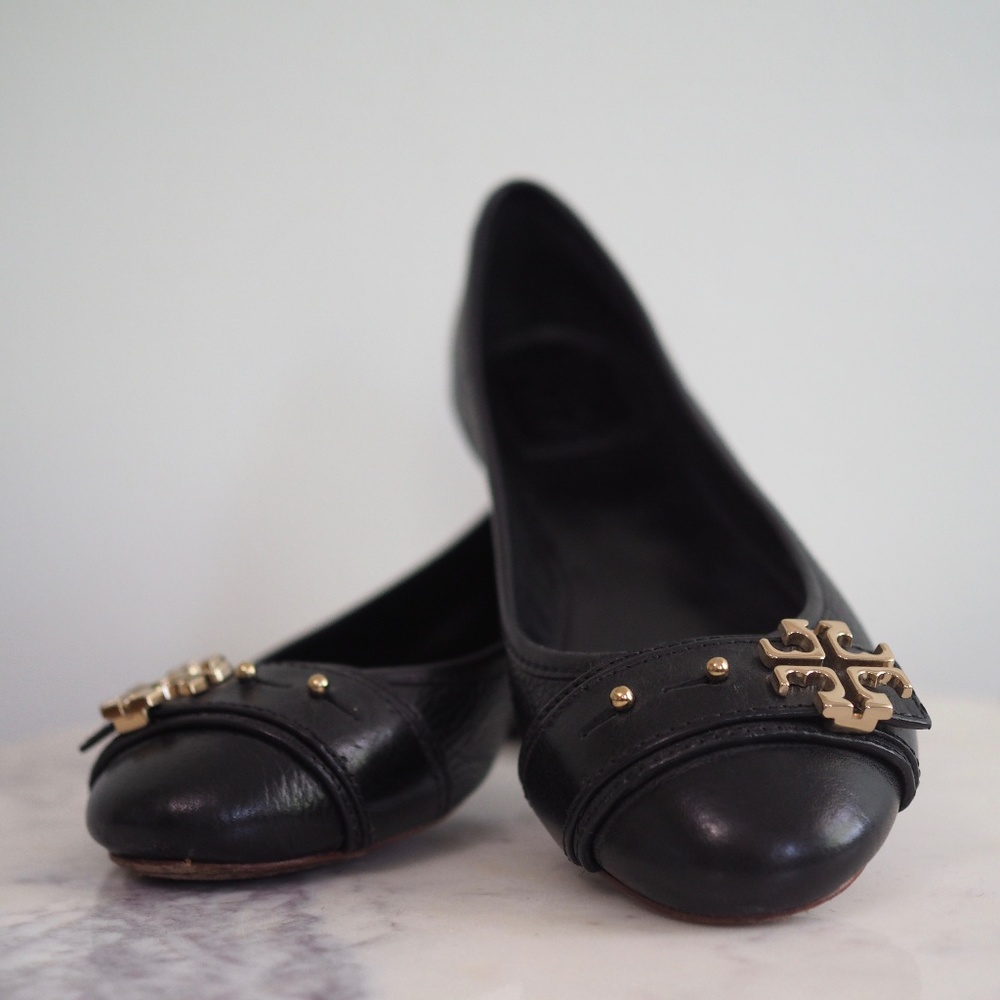 Tory Burch Logo Buckle Leather Ballet Flats